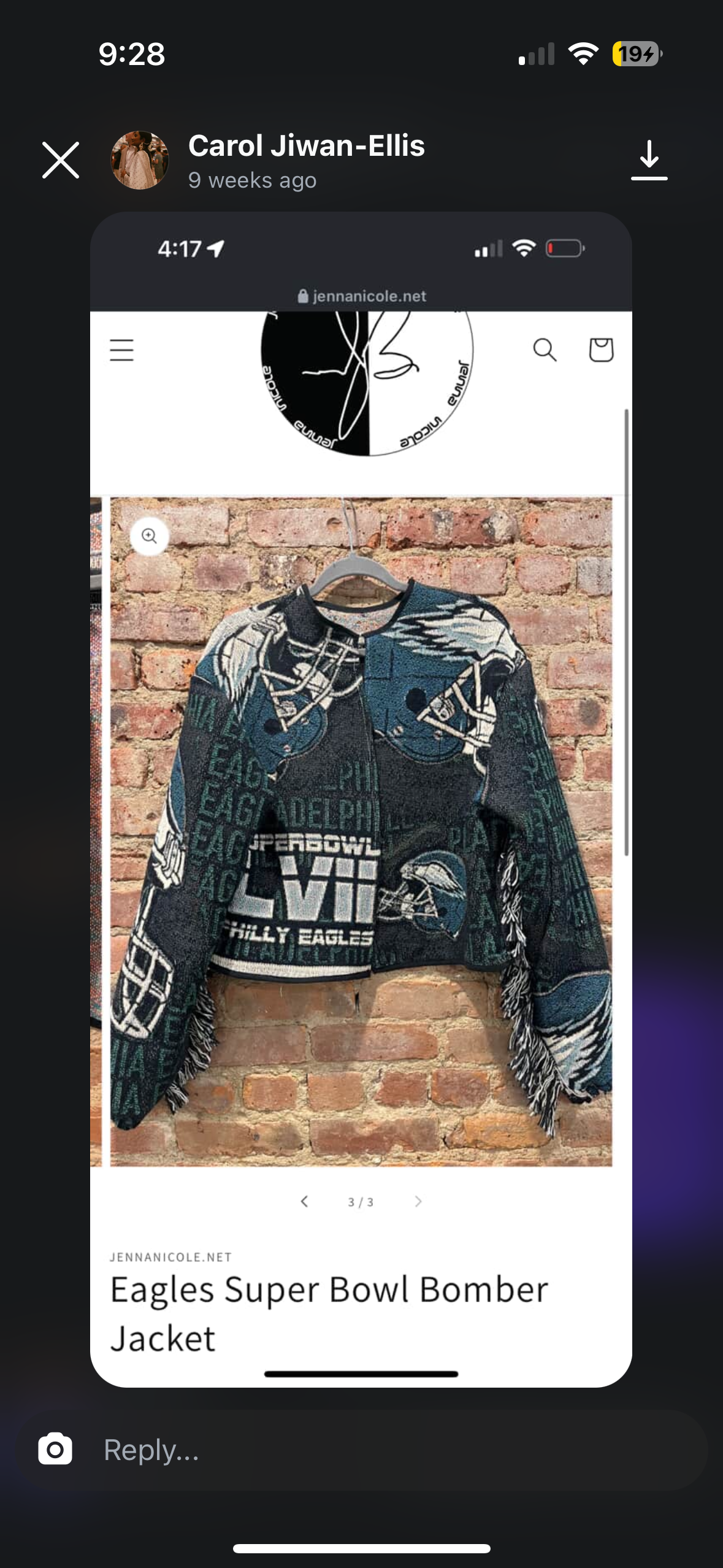 Eagles jacket 1/2 deposit