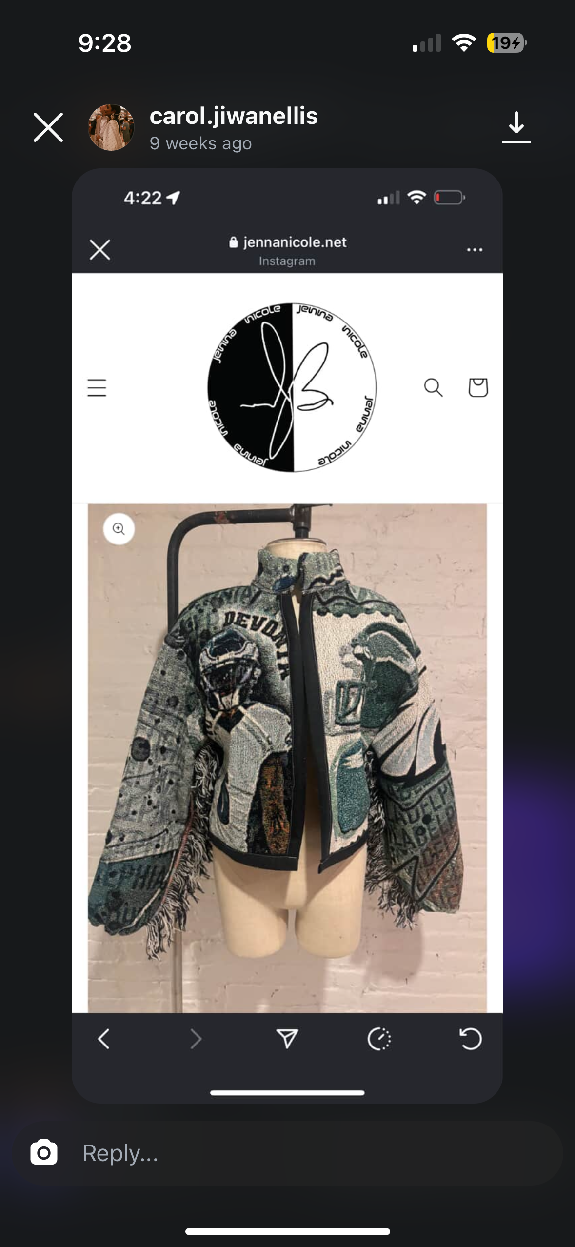 Eagles jacket 1/2 deposit