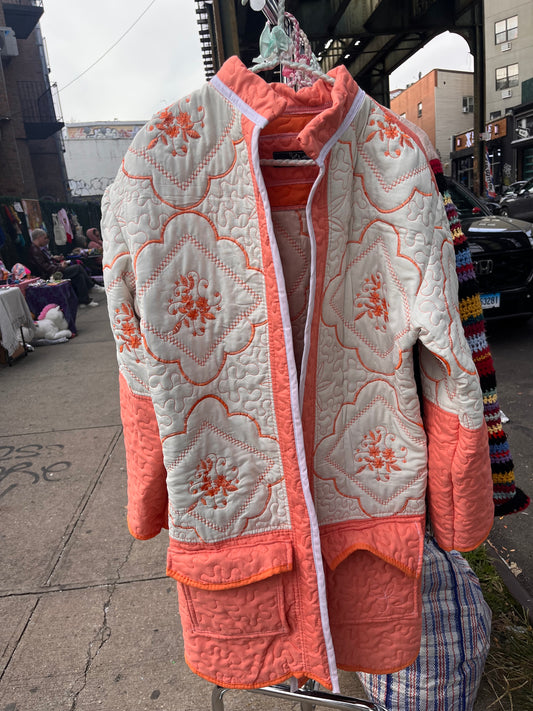 Coral and white quilted jacket