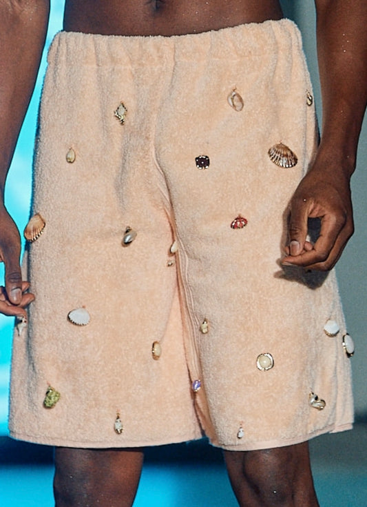 Coral shell towel shorts