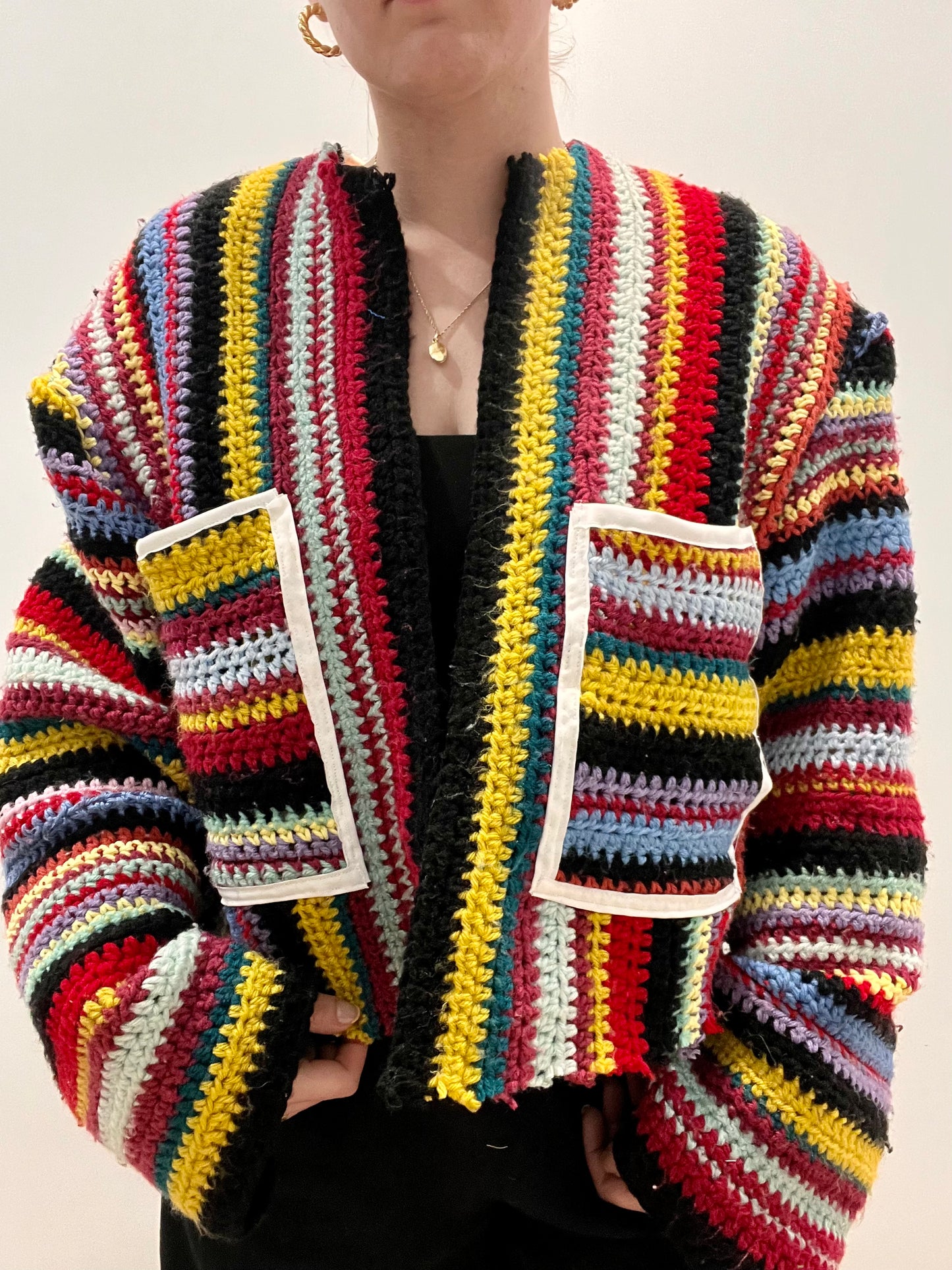 Stripe Crochet Blanket Jacket❤️‍🔥